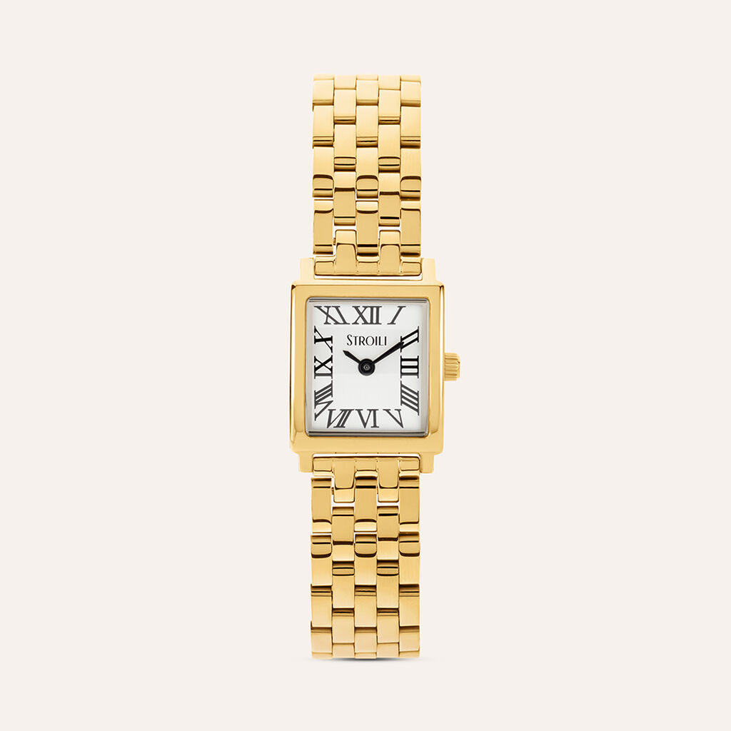 Orologio Stroili Bruges Lady Quadrato 18,5 Mm Pvd Oro Braccialato Quadrante Bianco