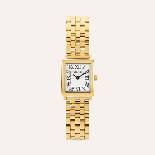 Orologio Stroili Bruges Lady Quadrato 18,5 Mm Pvd Oro Braccialato Quadrante Bianco