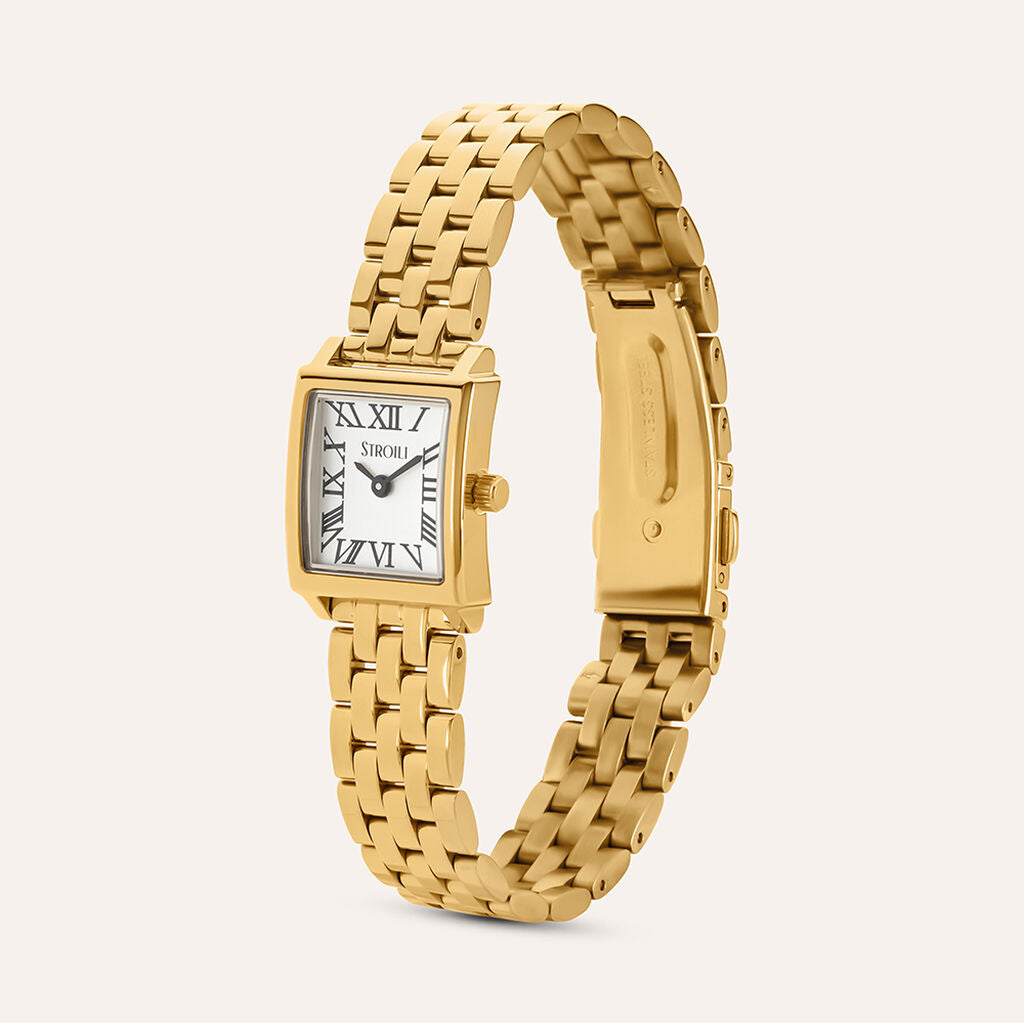 Orologio Stroili Bruges Lady Quadrato 18,5 Mm Pvd Oro Braccialato Quadrante Bianco