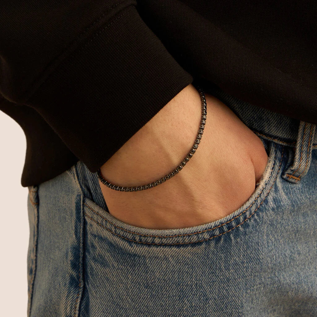 Bracciale Tennis Uomo Stroili Gentleman Argento Pvd Nero Con Zirconi Neri
