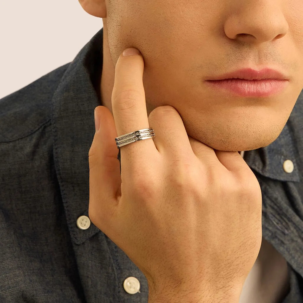 Anello Uomo Stroili Man Code Acciaio Fascia Con Passanti 2 Catenelle - Misura 22