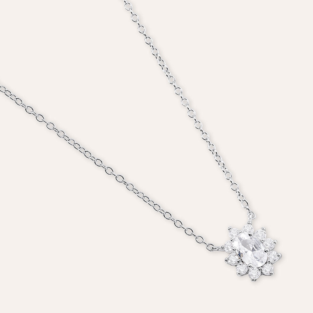 Collana Stroili Silver Elegance Argento Pendente Kate Cubic Zirconia Ovale Contornato