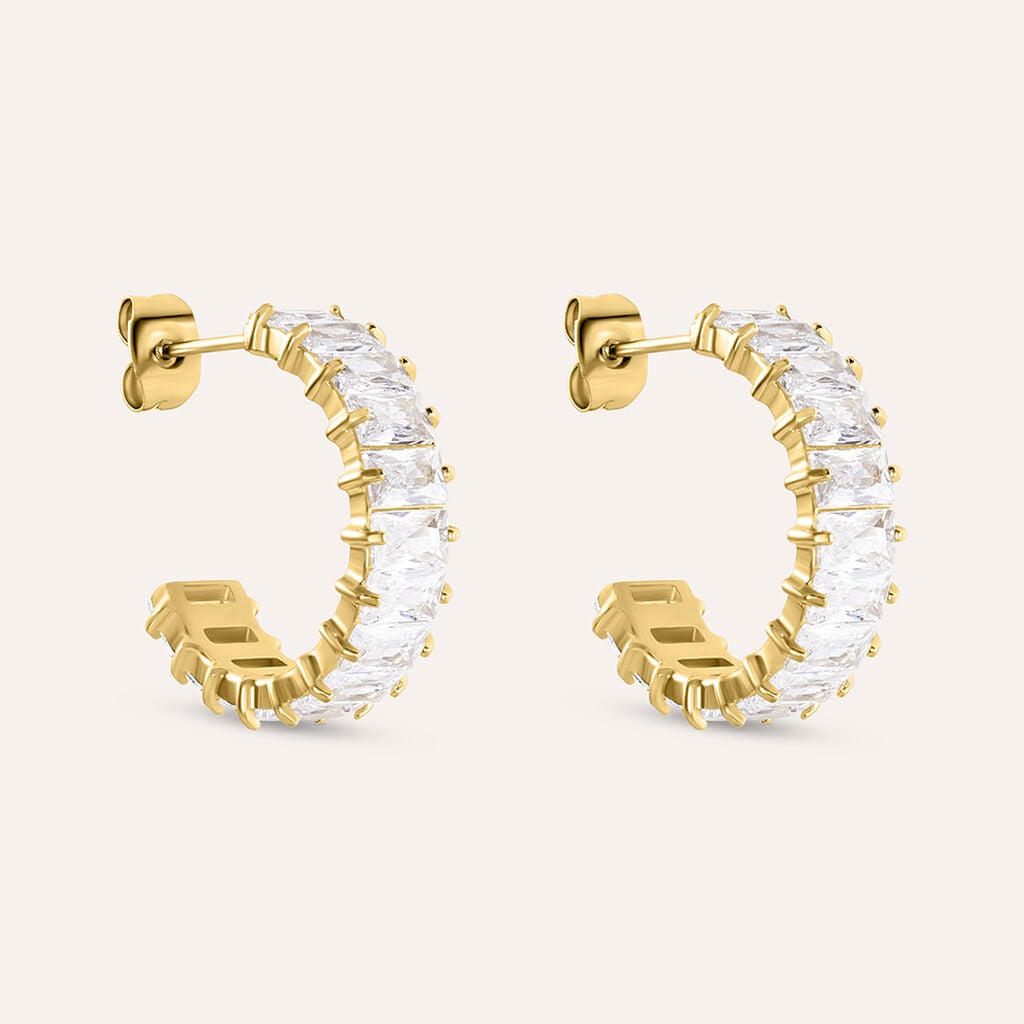 Orecchini Boccole Stroili Aura Acciaio Pvd Oro Cubic Zirconia