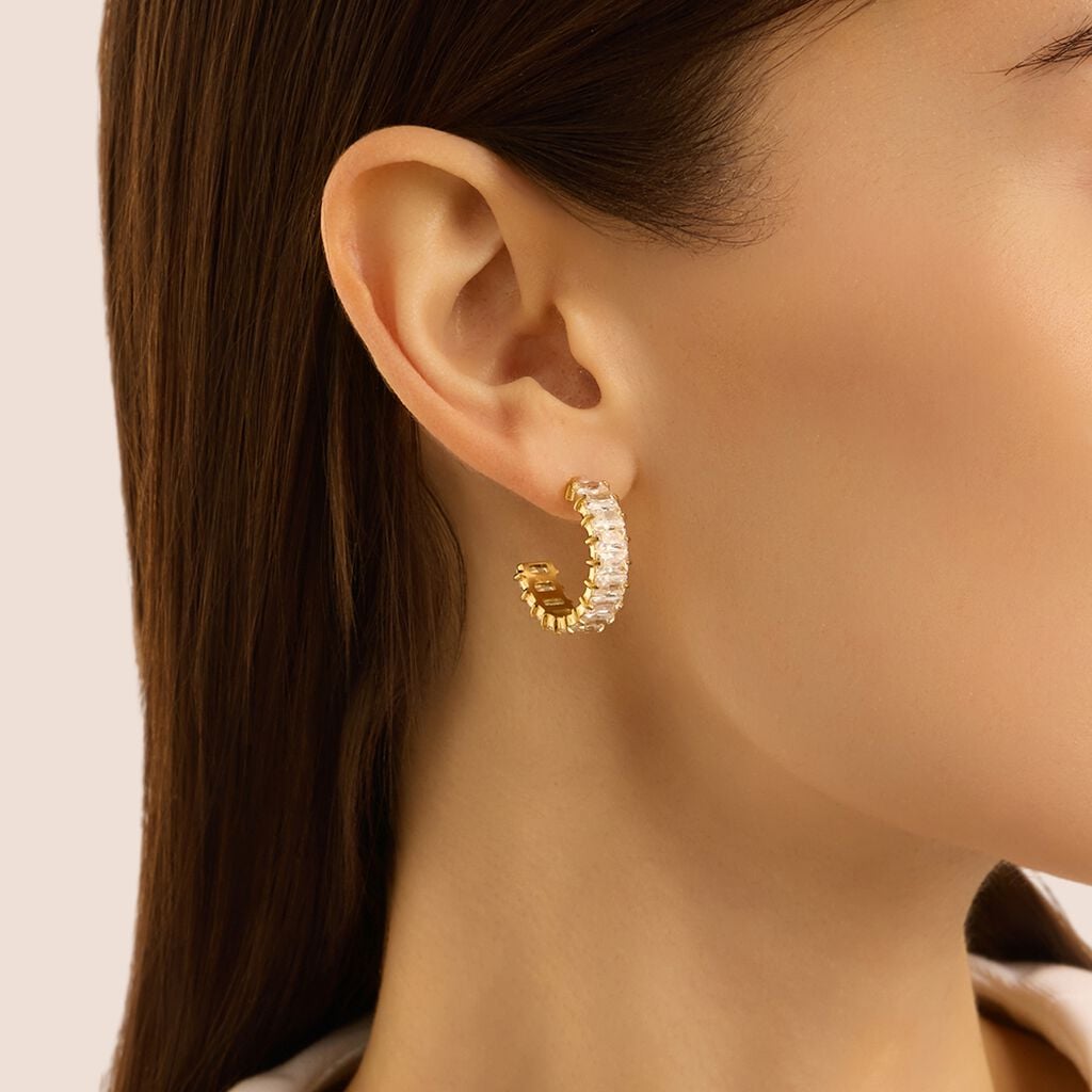 Orecchini Boccole Stroili Aura Acciaio Pvd Oro Cubic Zirconia