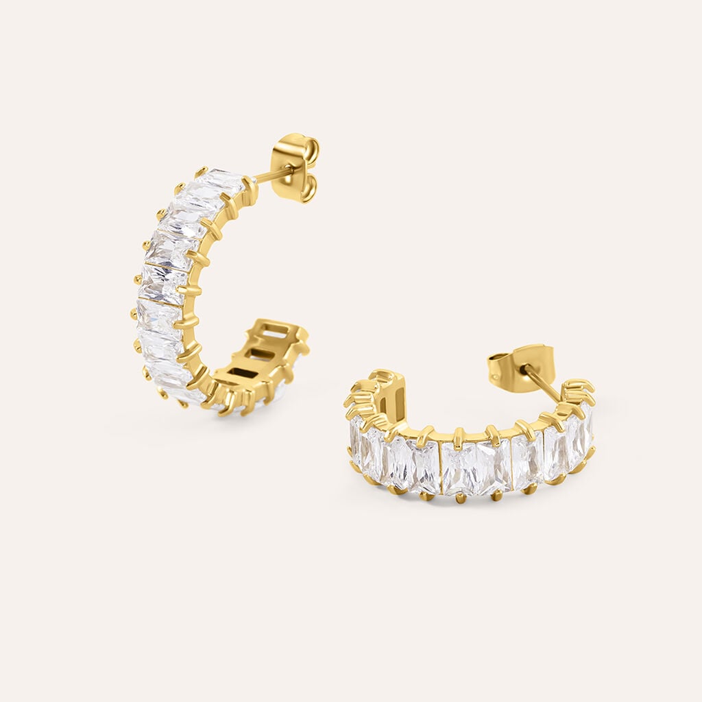 Orecchini Boccole Stroili Aura Acciaio Pvd Oro Cubic Zirconia