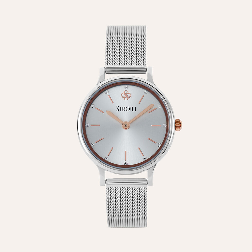 Orologio Stroili Little Ibiza Lady 28 Mm Acciaio Braccialato Maglia Milanese Quadrante Silver