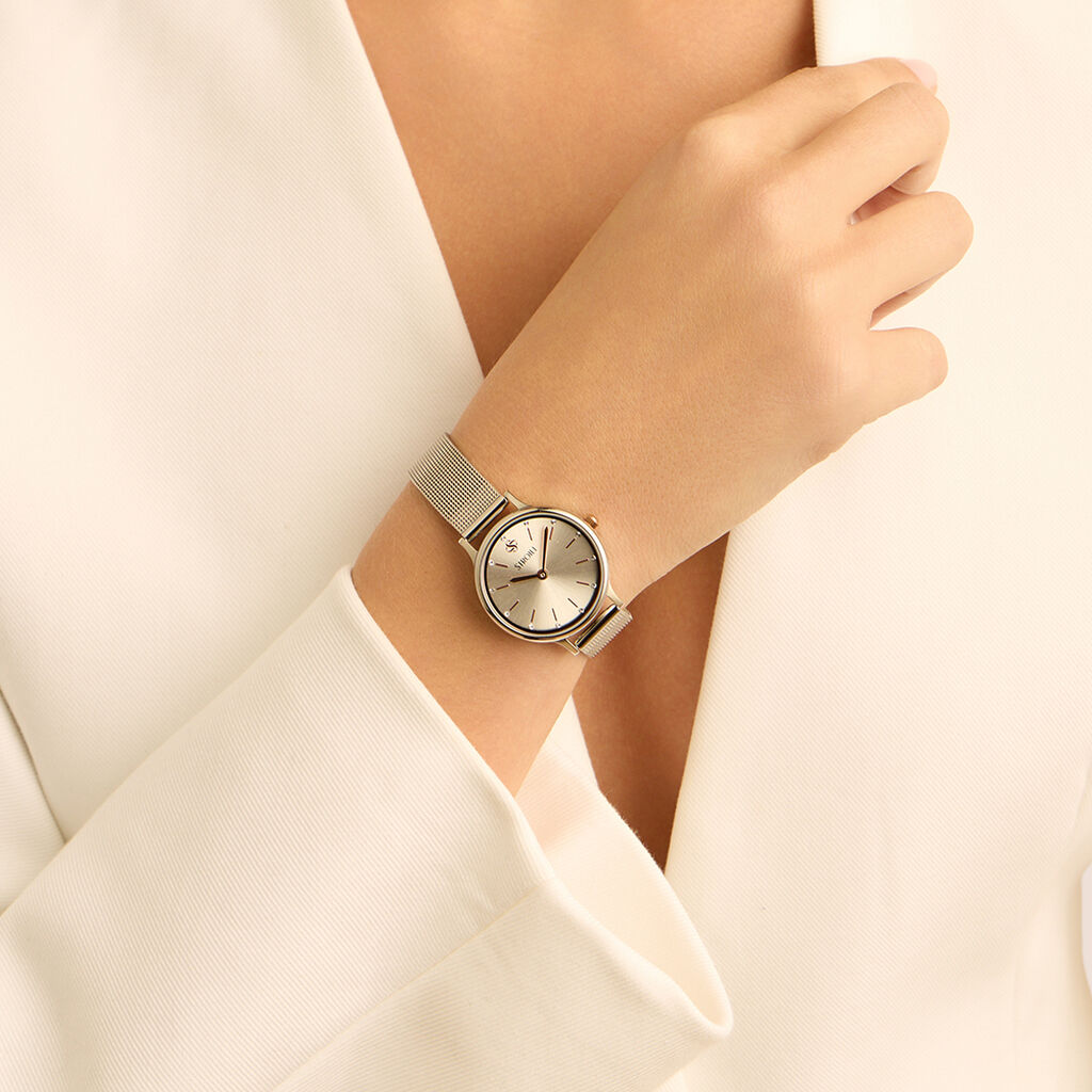 Orologio Stroili Little Ibiza Lady 28 Mm Acciaio Braccialato Maglia Milanese Quadrante Silver