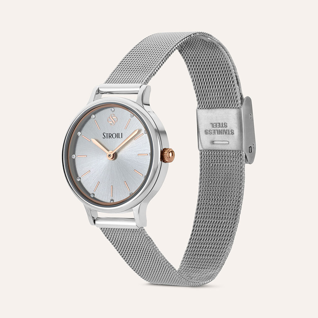 Orologio Stroili Little Ibiza Lady 28 Mm Acciaio Braccialato Maglia Milanese Quadrante Silver