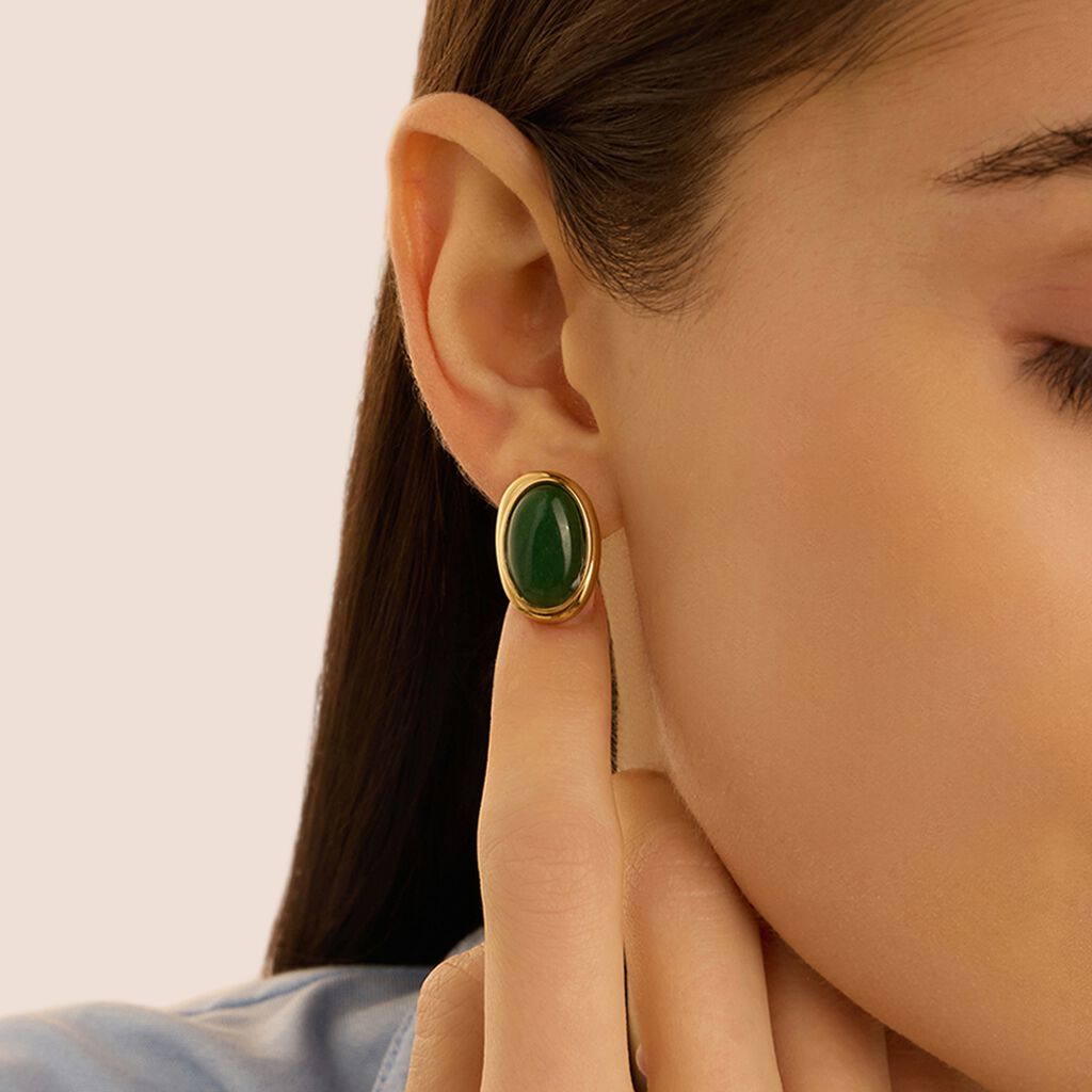 Orecchini a Lobo Stroili Radiance Pvd Oro Cabochon Ovale Avventurina Verde