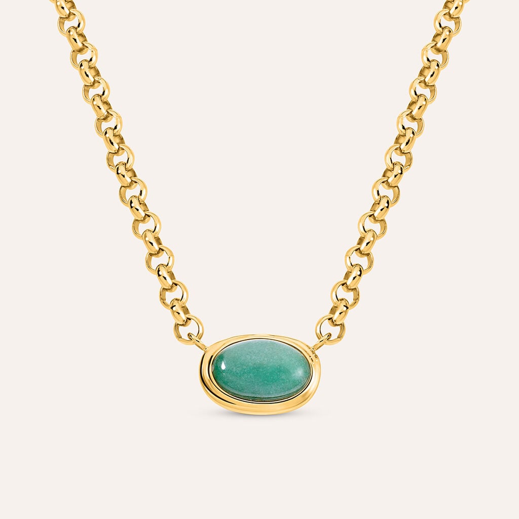 Collana Stroili Radiance Pvd Oro Maglia Rolò Centrale Cabochon Avventurina Verde