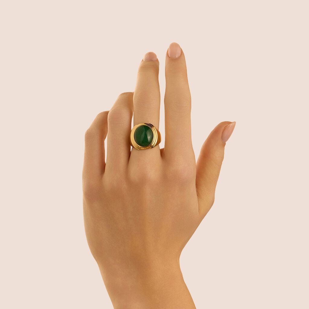 Anello a Fascia Stroili Radiance Acciaio Pvd Oro Avventurina Verde - Misura 14