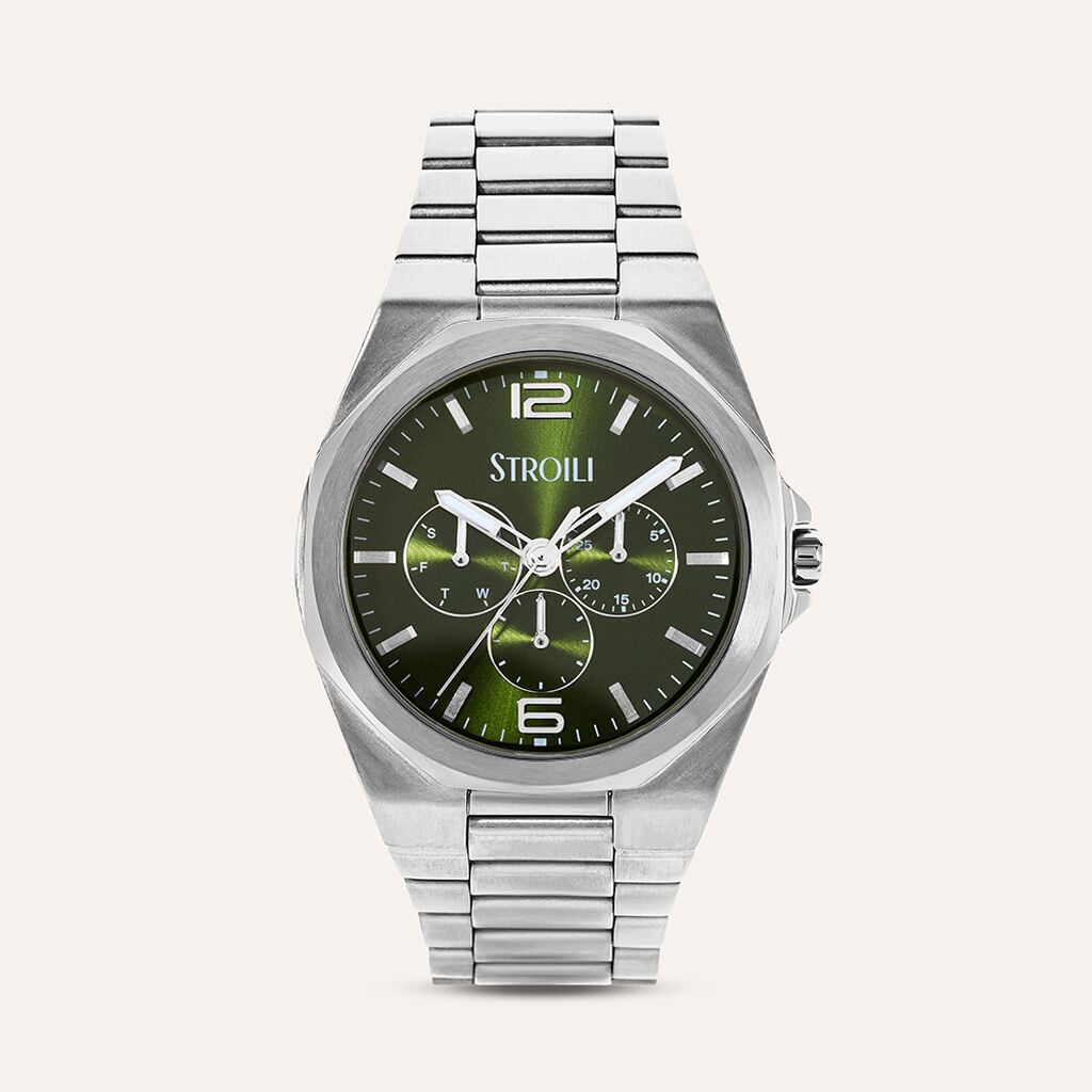 Orologio Stroili Kyoto Multifunzione 42 Mm Acciaio Braccialato Quadrante Verde