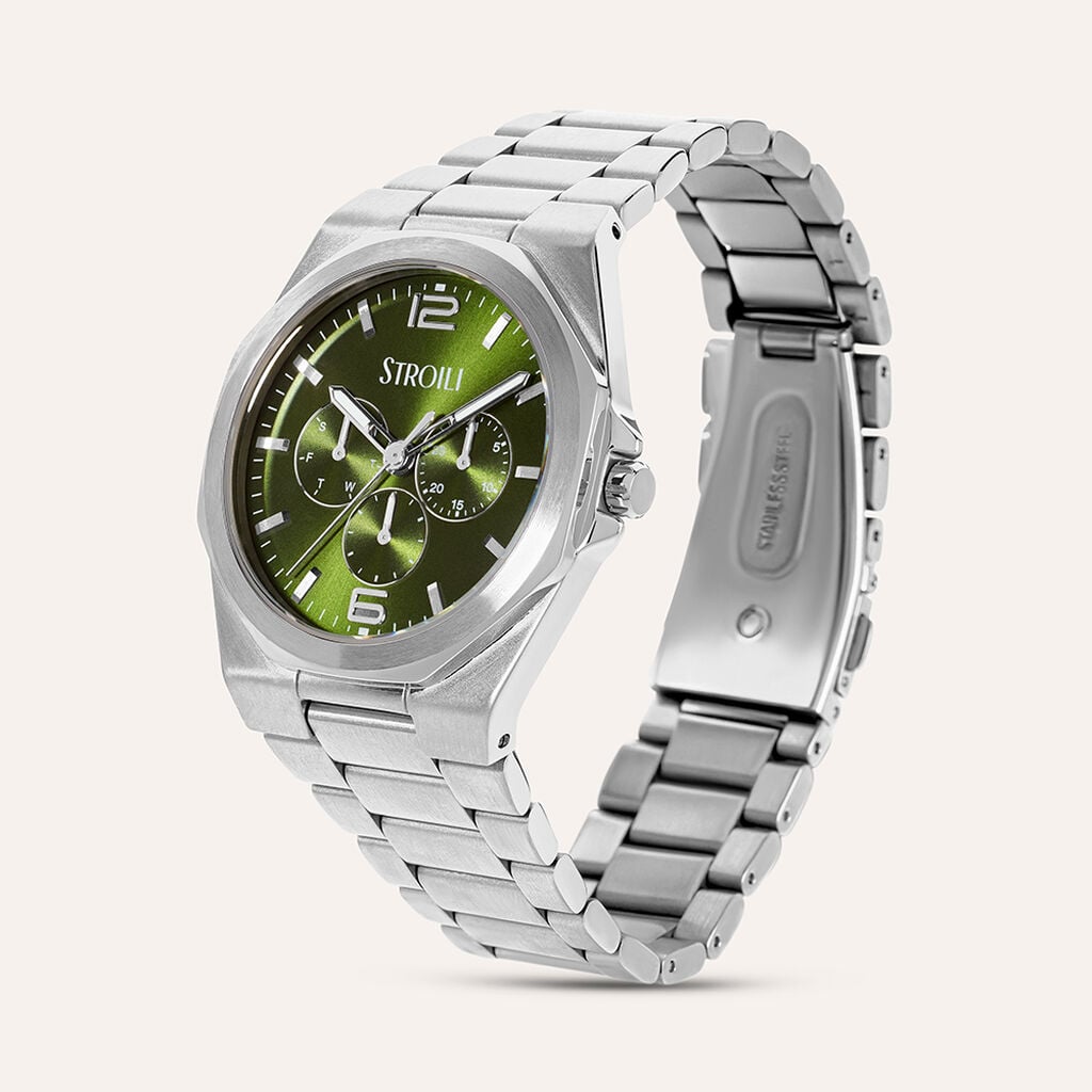 Orologio Stroili Kyoto Multifunzione 42 Mm Acciaio Braccialato Quadrante Verde