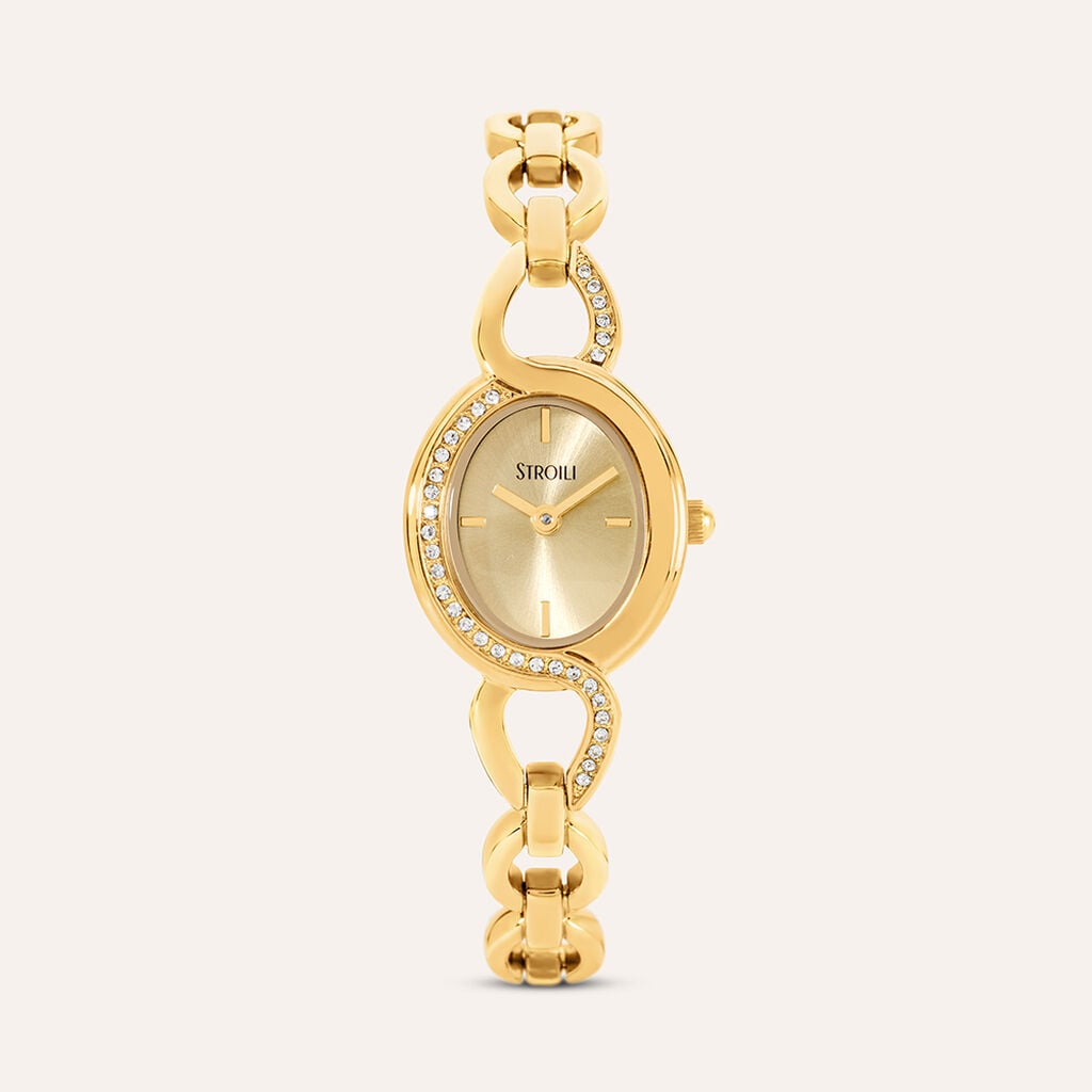 Orologio Stroili Montmartre Lady Strass Ovale 24X40 Mm Pvd Oro Braccialato/Strass Quadrante Dorato