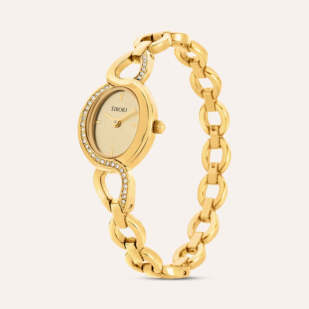 Orologio Stroili Montmartre Lady Strass Ovale 24X40 Mm Pvd Oro Braccialato/Strass Quadrante Dorato