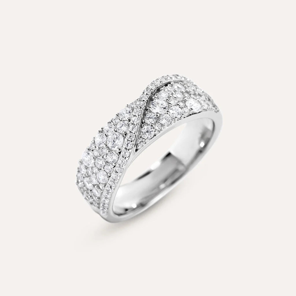 Anello a Fascia Stroili Silver Shine Argento Pavè Di Zirconi Bianchi - Misura 14