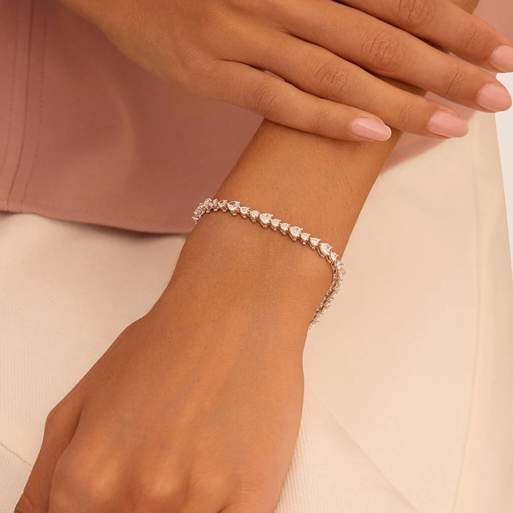 Bracciale Tennis Stroili Red Carpet Argento Zirconi Taglio Cuore Grandi E Piccoli