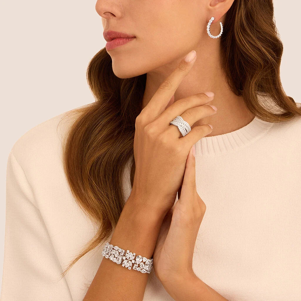 Anello a Fascia Larga Stroili Red Carpet Argento Con Intreccio Pavè Di Zirconi Bianchi - Misura 18