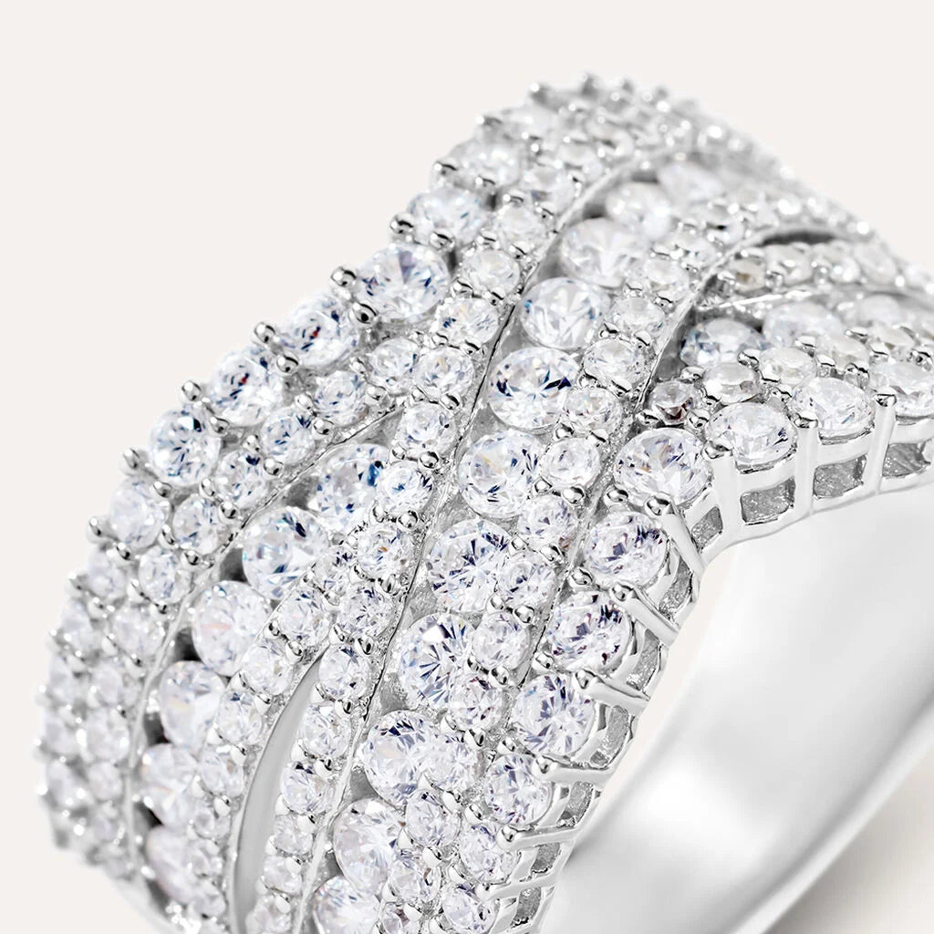 Anello a Fascia Larga Stroili Red Carpet Argento Con Intreccio Pavè Di Zirconi Bianchi - Misura 18