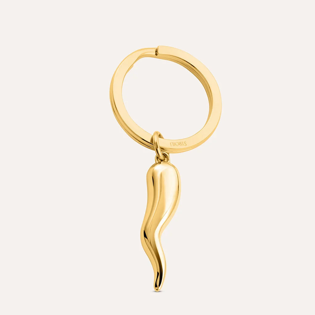 Portachiavi Stroili Moonlight Acciaio Pvd Oro Con Cornetto Porta Fortuna