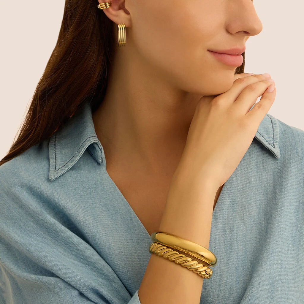 Orecchini  A Cerchio Stroili Radiance Allungati Con Righe Verticali Acciaio Pvd Oro