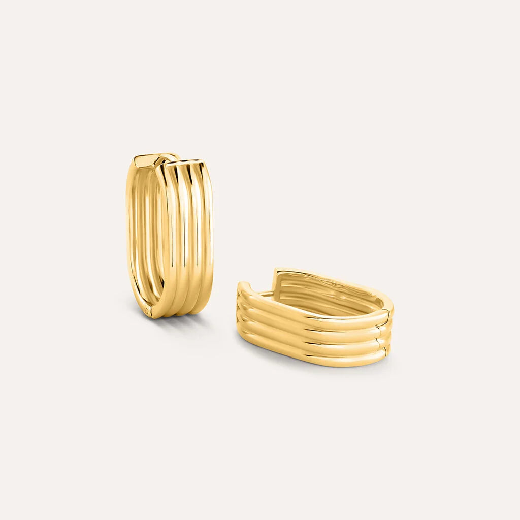 Orecchini  A Cerchio Stroili Radiance Allungati Con Righe Verticali Acciaio Pvd Oro