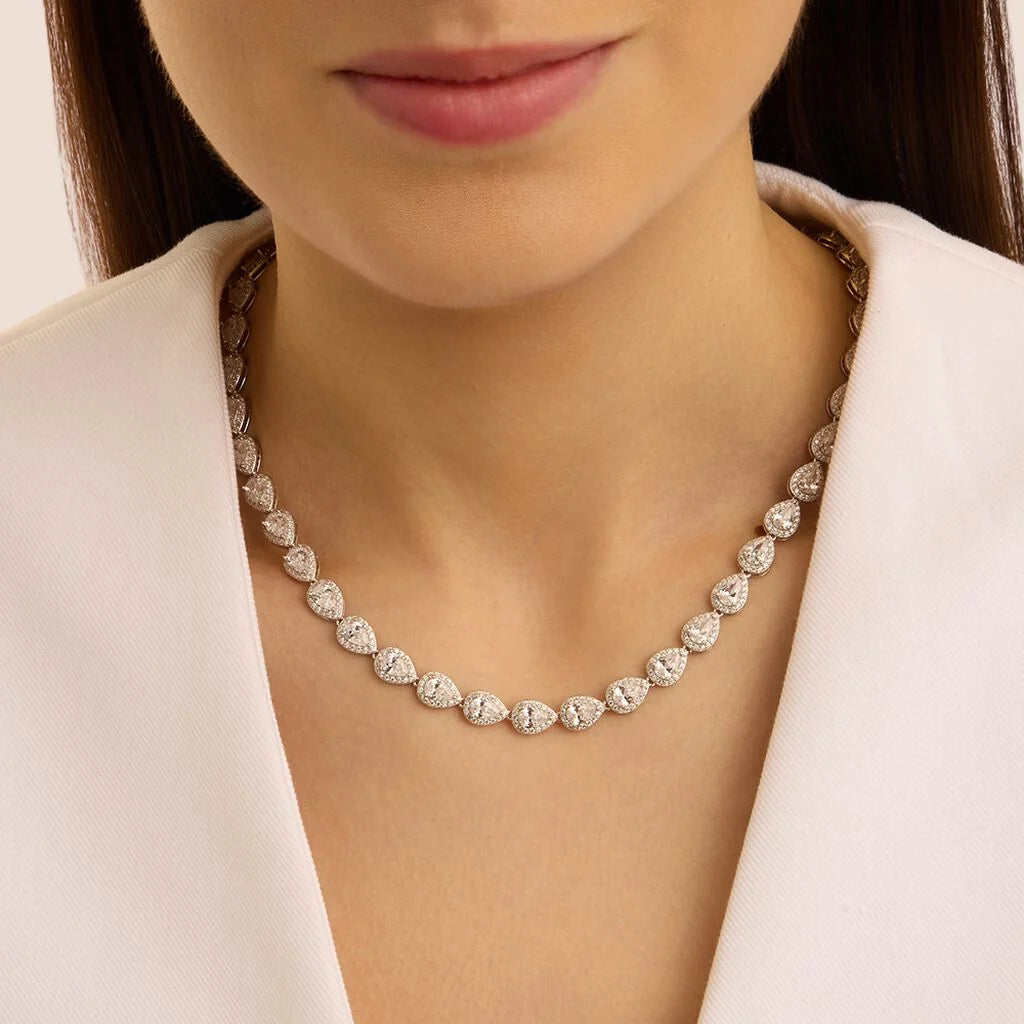 Collana Stroili Red Carpet Argento Maglia Tennis Zirconi Bianchi A Goccia