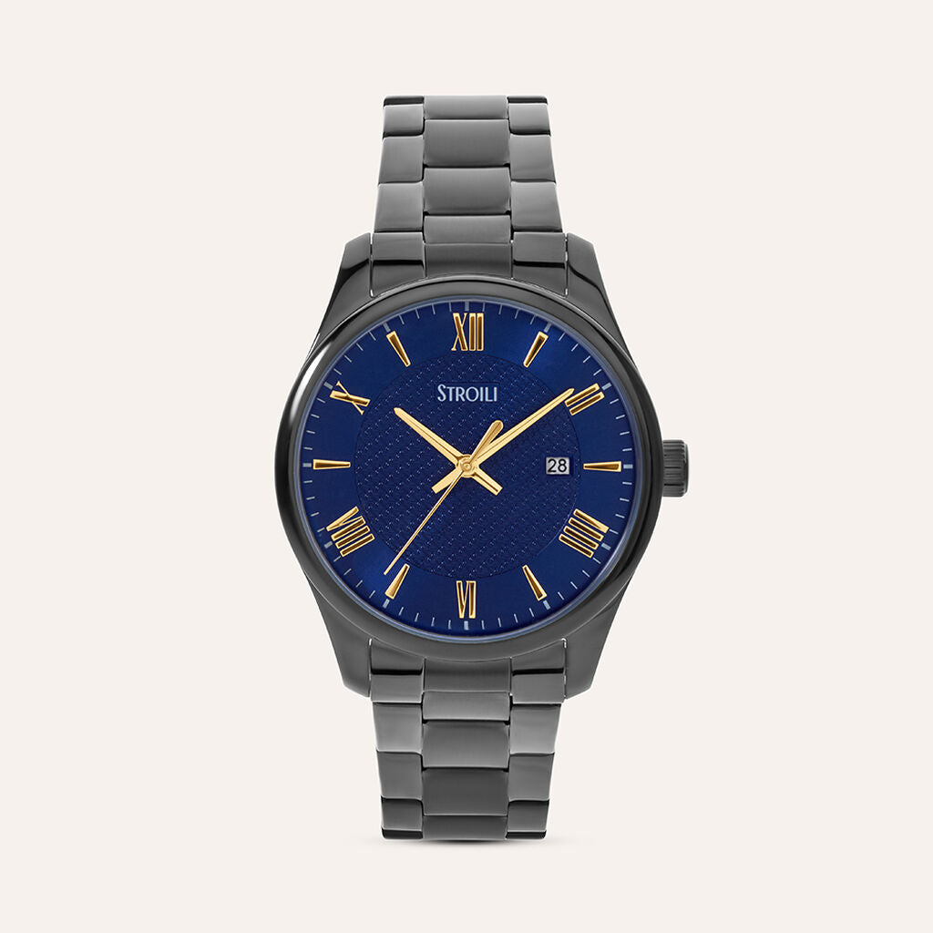 Orologio Stroili Nizza 40 Mm Acciaio Braccialato Gun Quadrante Blu