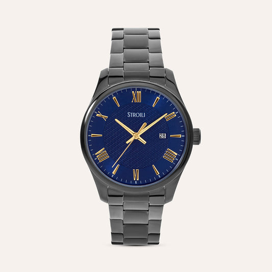Orologio Stroili Nizza 40 Mm Acciaio Braccialato Gun Quadrante Blu