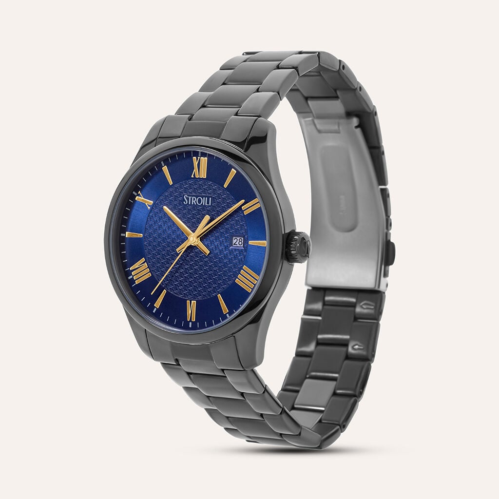 Orologio Stroili Nizza 40 Mm Acciaio Braccialato Gun Quadrante Blu