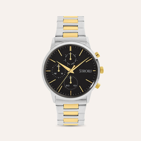 Orologio Stroili Daytona Multifunzione 41 Mm Acciaio Braccialato Bicolore Quadrante Nero