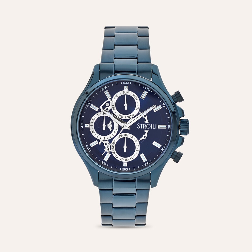 Orologio Stroili Chicago Multifunzione 42 Mm Acciaio Braccialato Pvd Blu
