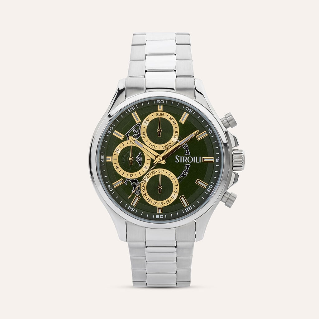 Orologio Stroili Chicago Multifunzione 42 Mm Acciaio Braccialato Quadrante Verde
