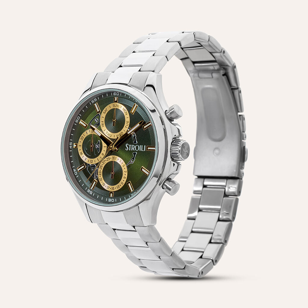 Orologio Stroili Chicago Multifunzione 42 Mm Acciaio Braccialato Quadrante Verde