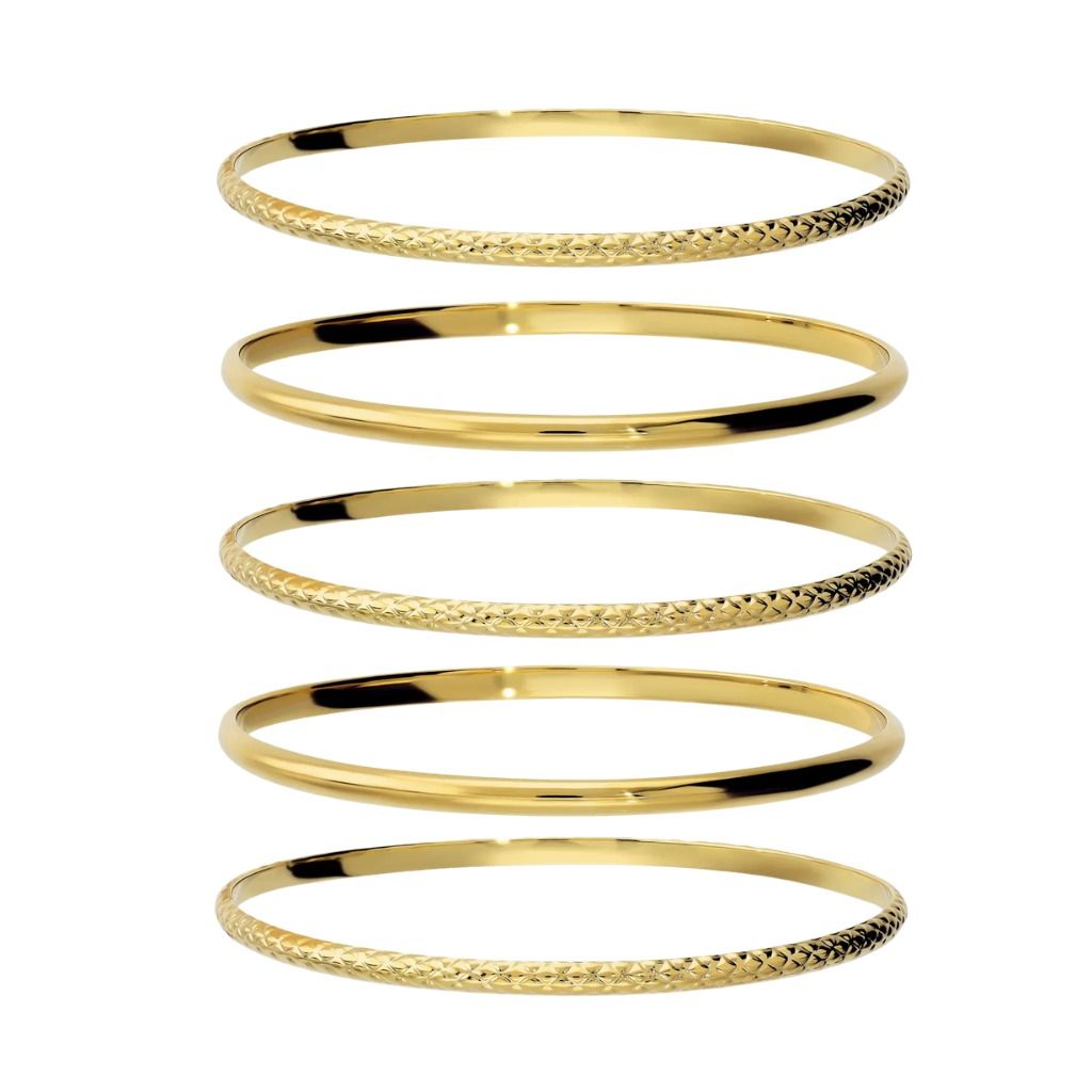 Set 5 Bracciali Etrusca Lega Golden Placcata Oro 18 Kt Bangle Lucidi e Martellati