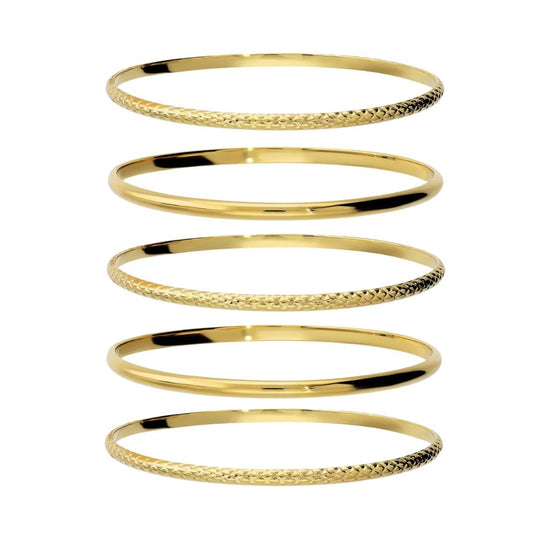 Set 5 Bracciali Etrusca Lega Golden Placcata Oro 18 Kt Bangle Lucidi e Martellati