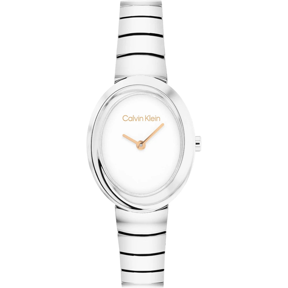 Orologio Calvin Klein Twisted Bezel Lady Ovale 24 Mm Acciaio Braccialato Silver