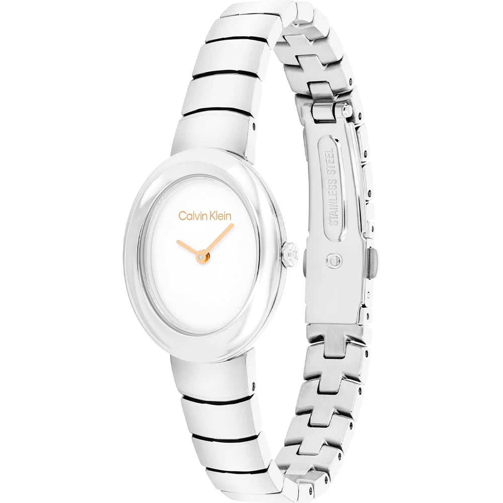 Orologio Calvin Klein Twisted Bezel Lady Ovale 24 Mm Acciaio Braccialato Silver