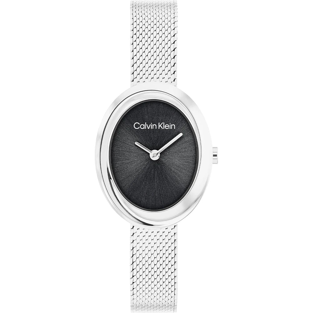 Orologio Calvin Klein Twisted Bazel Lady 24 Mm Acciaio Braccialato Maglia Milanese Nero