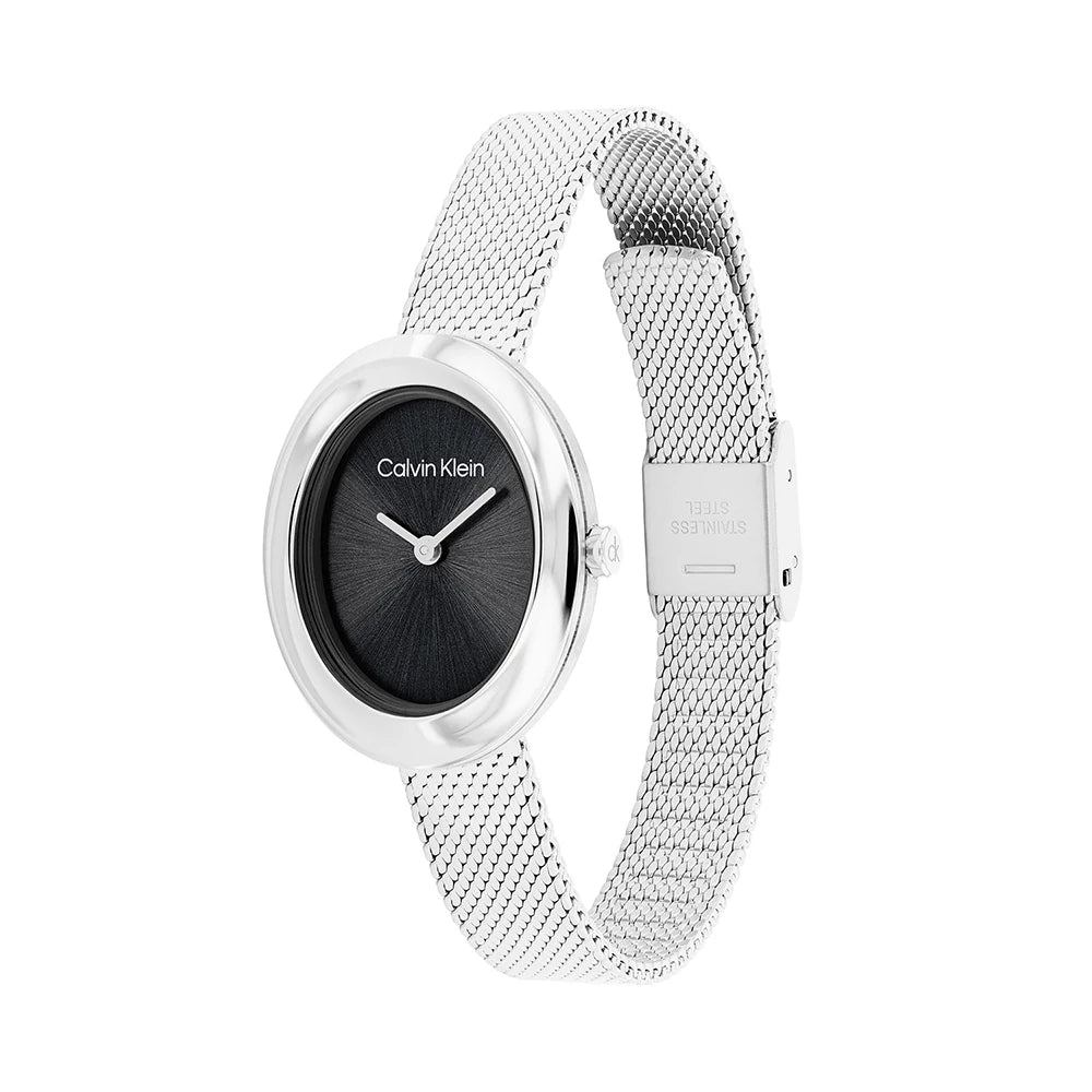 Orologio Calvin Klein Twisted Bazel Lady 24 Mm Acciaio Braccialato Maglia Milanese Nero