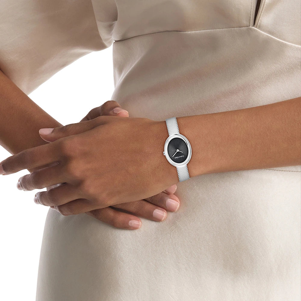 Orologio Calvin Klein Twisted Bazel Lady 24 Mm Acciaio Braccialato Maglia Milanese Nero