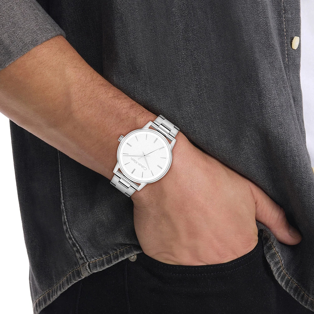 Orologio Uomo Calvin Klein Linked Gent 41 Mm Acciaio Braccialato Satinato/Lucido Bianco