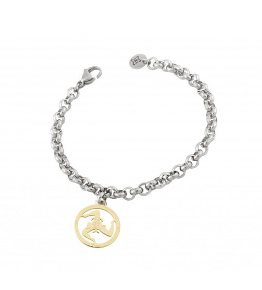Bracciale Camurria A Trinacria Acciaio Catena Maglia Rolò Charm Tondo Trinacria Pvd Oro