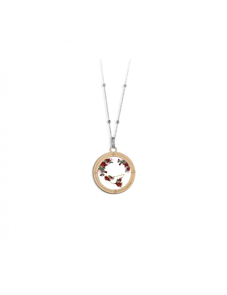 Collana Camurrìa Rose Di Sicilia Collana In Acciaio Con Ciondolo Pvd Oro Rosa Stampa Siciliana