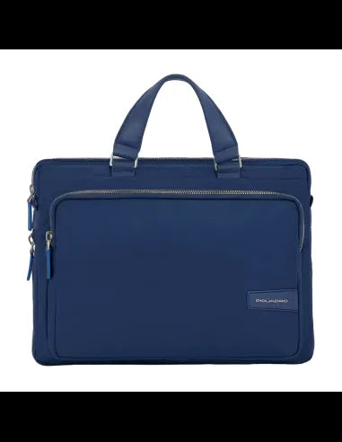 Borse Lavoro Piquadro Cartella Porta Pc Ipad In Nylon Inserto Pelle Blu