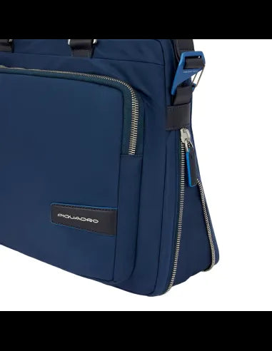 Borse Lavoro Piquadro Cartella Porta Pc Ipad In Nylon Inserto Pelle Blu