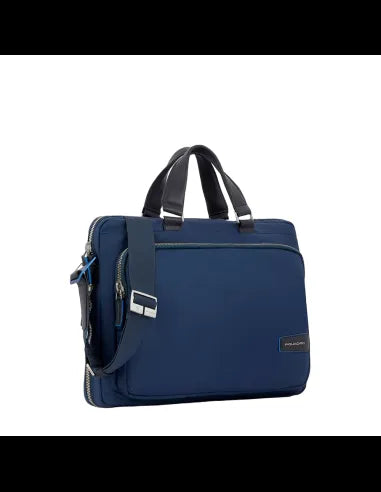 Borse Lavoro Piquadro Cartella Porta Pc Ipad In Nylon Inserto Pelle Blu