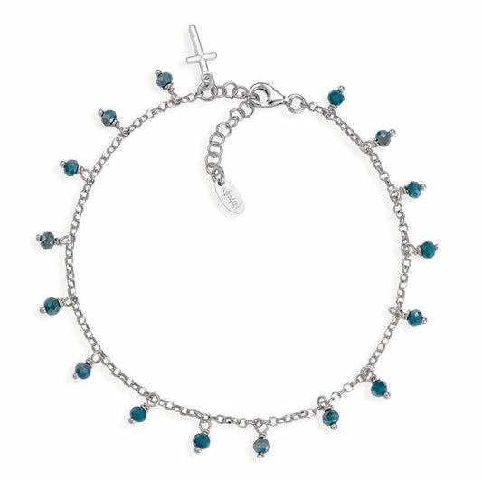 Croce Amen Romance Cavigliera Argento Charms Cristalli Cangianti Petrolio