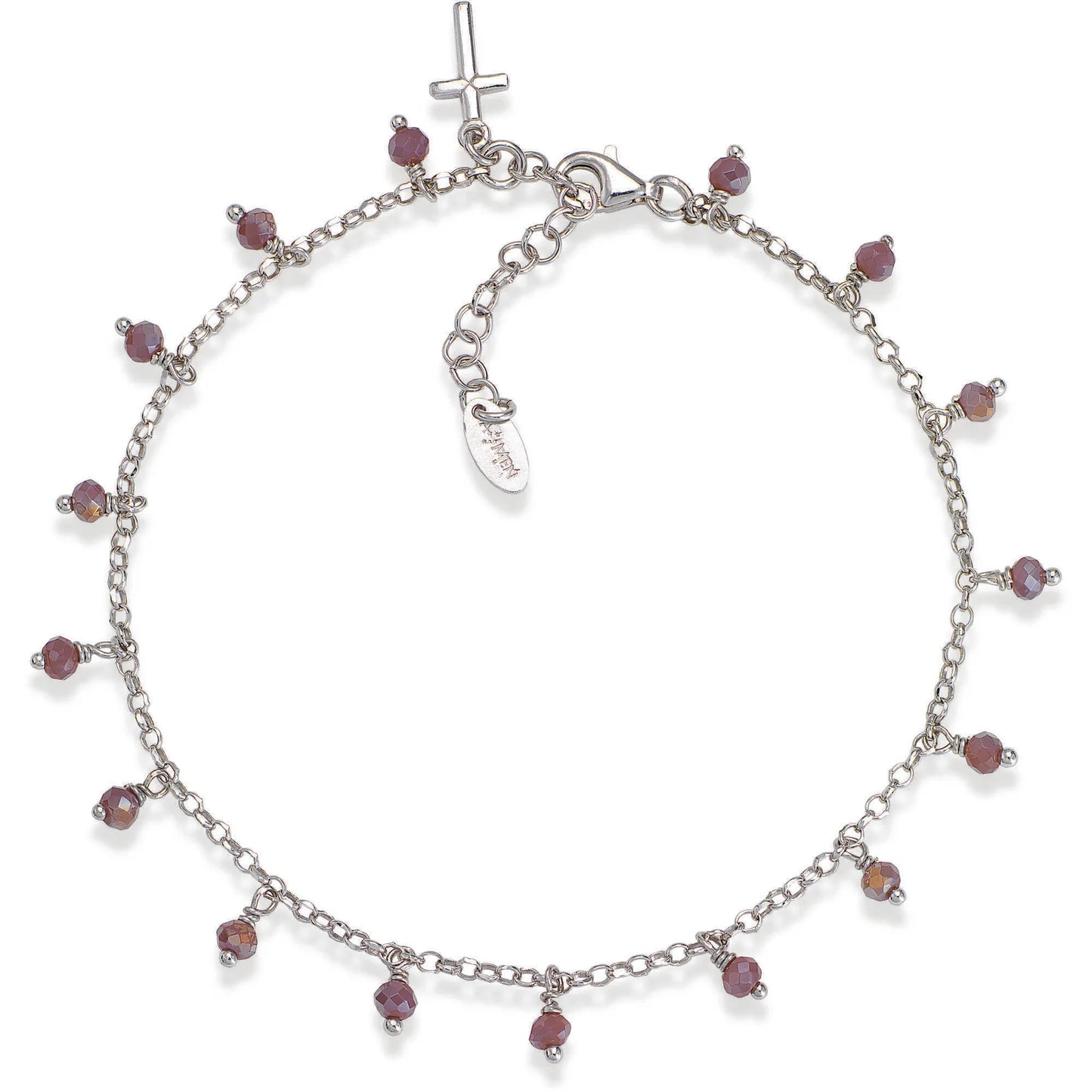 Croce Amen Romance Cavigliera Argento Charms Cristalli Cangianti Viola
