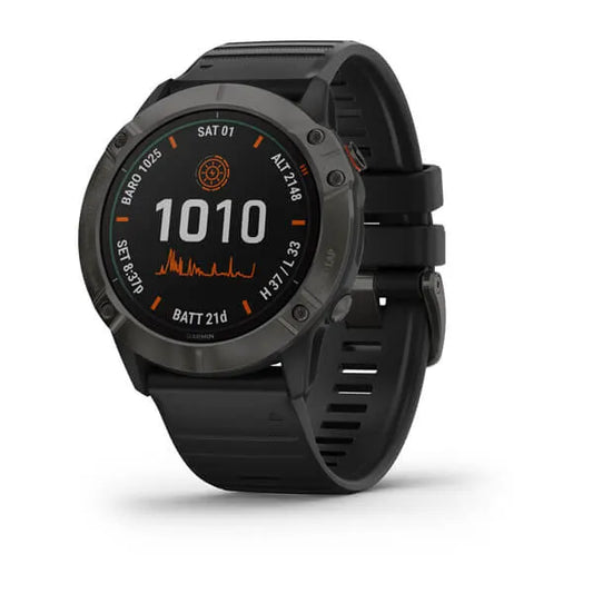 Orologio Garmin Fenix 6X Pro Solar Edition 51 mm Titanium Carbon Gray DLC con Black Band